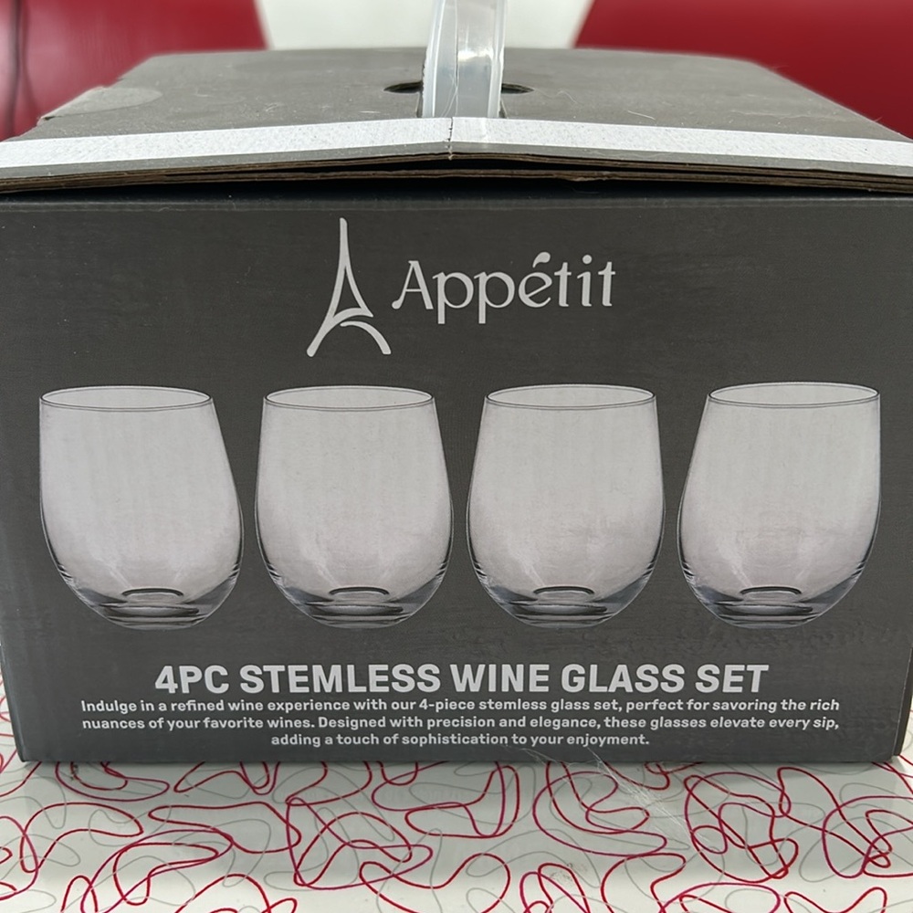 Brand new Appetit 4 Piece Stemless Wine Glass Set - Picture 2 of 5